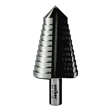 UNIBOR 7/8in-1.1/8in Knock-Out  Multicut Step Drill, 3-Flat Shank 06X3/4KO